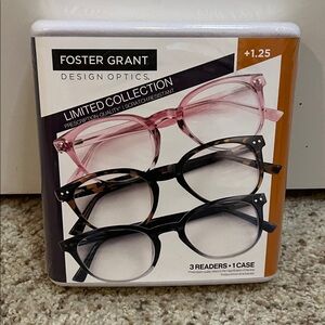 NIB Foster Grant Pink, Tortoise and Black Reading Glasses Trio